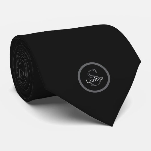 Persoonlijk Naam Monogram Zwart Antraciet Grijs Stropdas (Opgerold)
