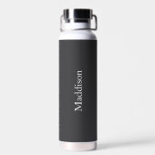 Persoonlijk Naam Monogram Zwart Antracietgrijs Waterfles (Achterkant)