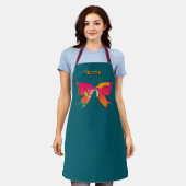 Persoonlijk naam Schort Met Een Strik Teal Schort (Gedragen)