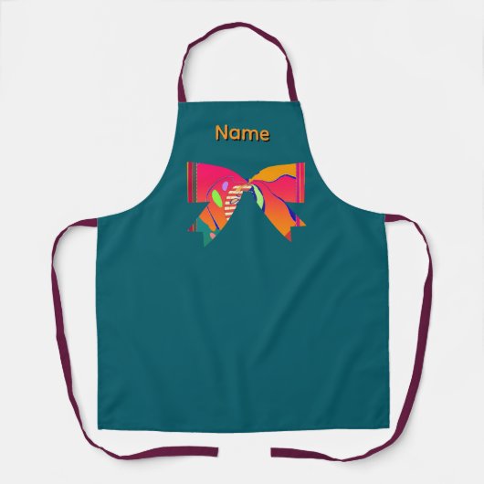 Persoonlijk naam Schort Met Een Strik Teal Schort (Voorkant)