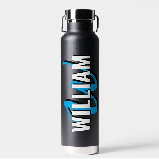 Persoonlijk naam schrift zwart monogram waterfles (Voorkant)