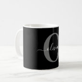 Persoonlijk naamlettertype met initialen Zwart Wit Koffiemok (Voorkant links)