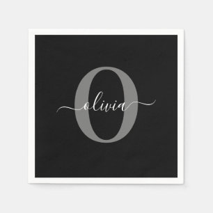 Persoonlijk naamlettertype met initialen Zwart Wit Servet