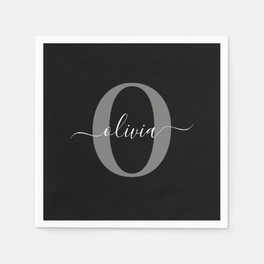 Persoonlijk naamlettertype met initialen Zwart Wit Servet (Voorkant)