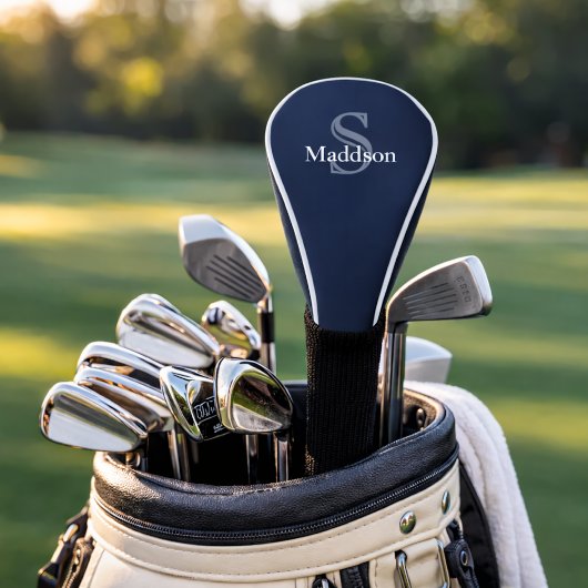 Persoonlijk naammonogram marineblauw zwart golfheadcover