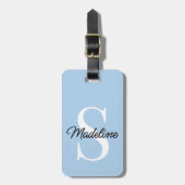 Persoonlijk naammonogram op pastel hemelsblauw bagagelabel (Voorkant verticaal)