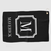 Persoonlijk naammonogram stijlvol zwart golfhanddoek (Horizontaal)