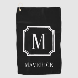 Persoonlijk naammonogram stijlvol zwart golfhanddoek
