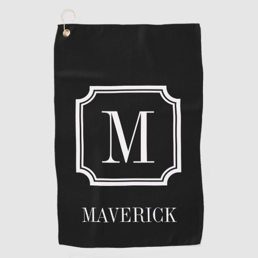 Persoonlijk naammonogram stijlvol zwart golfhanddoek (Voorkant)
