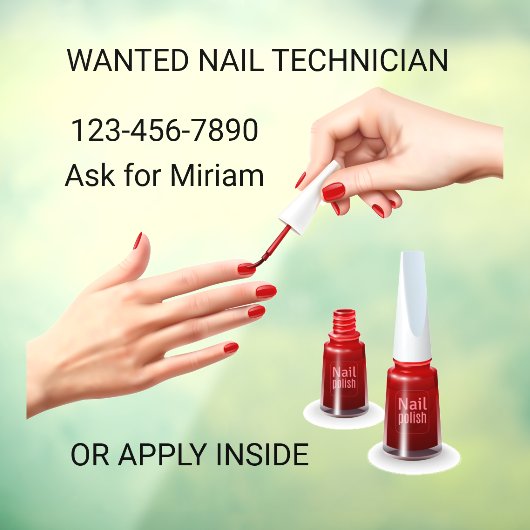 Persoonlijk nagelstudio zoekt technicus Winkel Raamsticker (Vel 3)