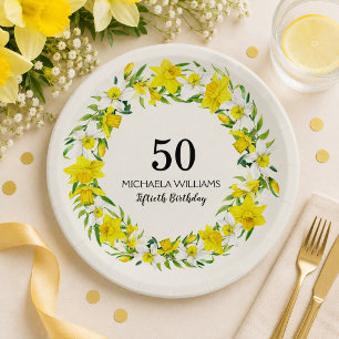 Persoonlijk narcissen 50ste verjaardagsfeest papieren bordje