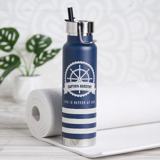 Persoonlijk Nautisch Scheepsstuurwiel Blauw Waterfles (Yoga)
