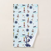 Persoonlijk nautisch vuurtoren zeilbootpatroon bad handdoek (Handdoek)