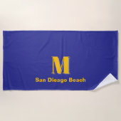 Persoonlijk Navy Blauw & Geel Monogram Letter M Strandlaken (Voorkant)