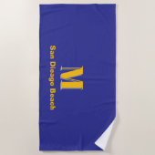Persoonlijk Navy Blauw & Geel Monogram Letter M Strandlaken (Voorkant)