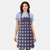 Persoonlijk Navy Blauwe Bloem Schort (Gedragen)