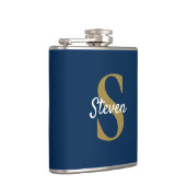 Persoonlijk Navy Blauwe en Gouden Monogram Heupfles (Rechts)
