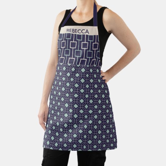 Persoonlijk Navy Blauwe Geometrisch Patroon Modern Schort (Insitu)