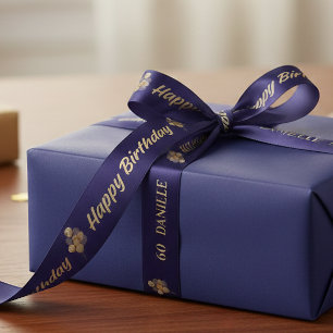 Persoonlijk Navy Blauwe & Gouden 60e Verjaardagsba Satijnen Lint