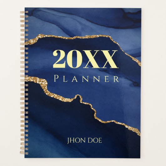 Persoonlijk Navy Blauwe Gouden Agate Geode Initiaa Planner (Voorkant)
