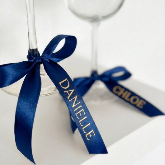 Persoonlijk Navy Blauwe Lint met Gouden Naam Tekst