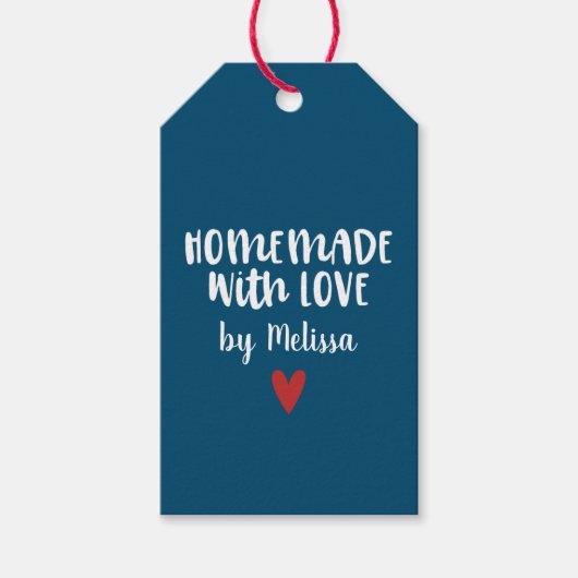 Persoonlijk Navy Blauwe Met Liefde Gemaakte Hart Cadeaulabel (Voorkant)