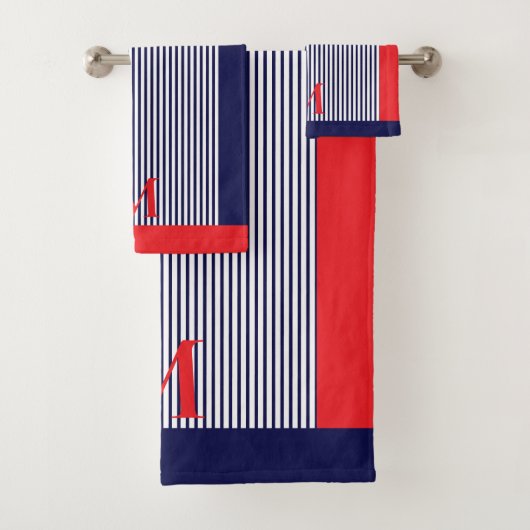 Persoonlijk Navy En Helderrood Nautisch Esthetisch Bad Handdoek (Insitu)