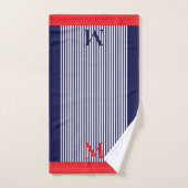 Persoonlijk Navy En Helderrood Nautisch Esthetisch Bad Handdoek (Handdoek)