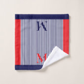 Persoonlijk Navy En Helderrood Nautisch Esthetisch Bad Handdoek (Wasdoekje)