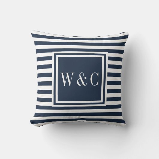 Persoonlijk Navy en Wit Monogram Kussen (Voorkant)