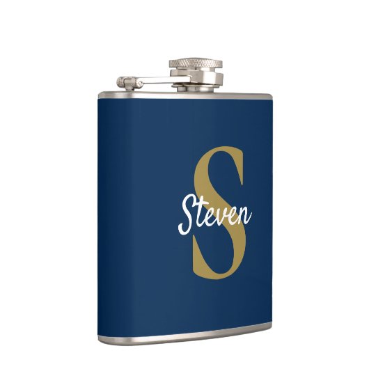 Persoonlijk Navyblauw en Gouden Monogram Heupfles (Rechts)