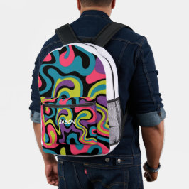 Persoonlijk Neon Abstract Patroon — Retro Design Bedrukte Rugzak
