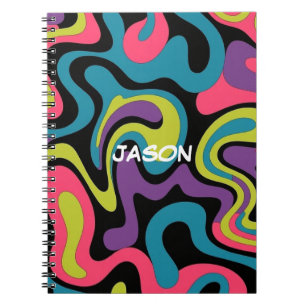 Persoonlijk Neon Abstract Patroon — Retro Design Notitieboek