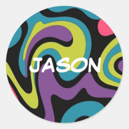 Persoonlijk Neon Abstract Patroon — Retro Design Ronde Sticker