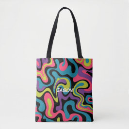 Persoonlijk Neon Abstract Patroon — Retro Design Tote Bag