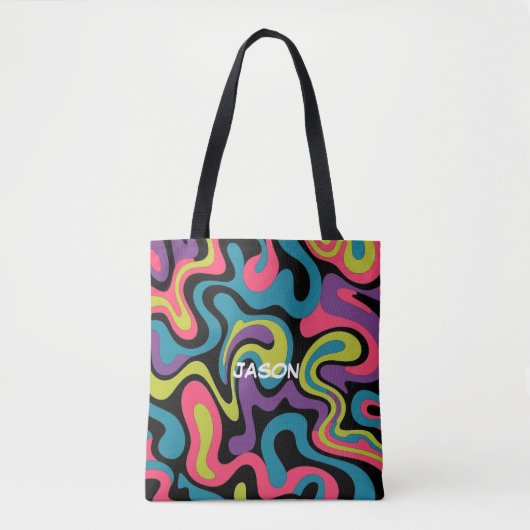 Persoonlijk Neon Abstract Patroon — Retro Design Tote Bag (Voorkant)