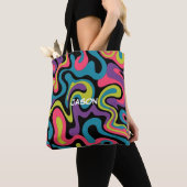 Persoonlijk Neon Abstract Patroon — Retro Design Tote Bag (Dichtbij)