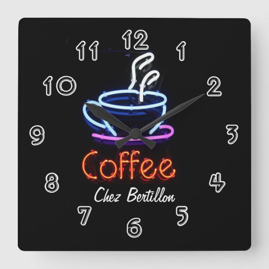 Persoonlijk Neon Bord Coffee Cafe Vierkante Klok (Voorkant)