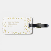 Persoonlijk 'Net Getrouwd' Gouden Stof Confetti Bagagelabel (Achterkant horizontaal)