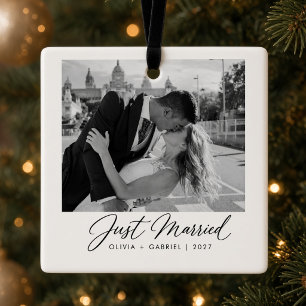 Persoonlijk 'Net Getrouwd' Huwelijksfoto Ornamente Keramisch Ornament