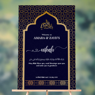 Persoonlijk Nikah Welkomstbord – Donker Navy, Goud Acryl Bord