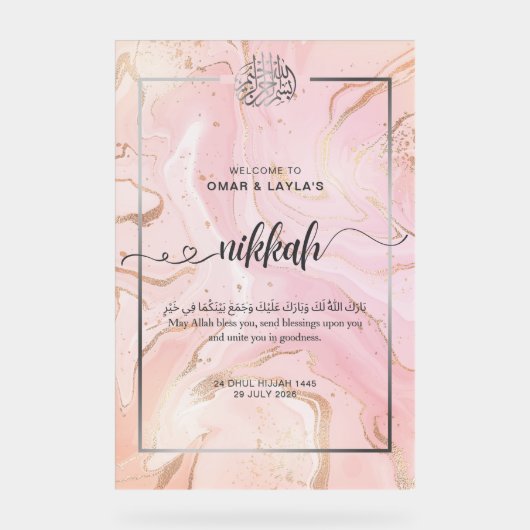 Persoonlijk Nikkah Welkom Acryl Bord - Roos (Voorkant)