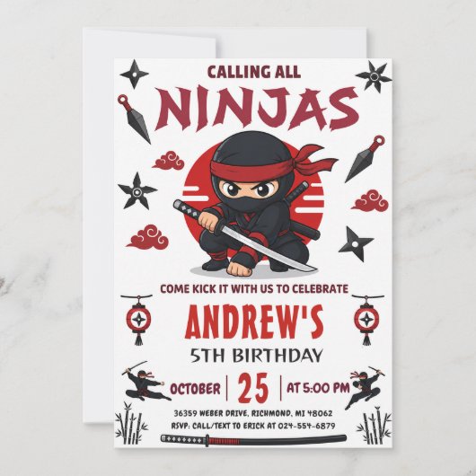 Persoonlijk Ninja Warrior-feest verjaardag Kaart (Voorkant)