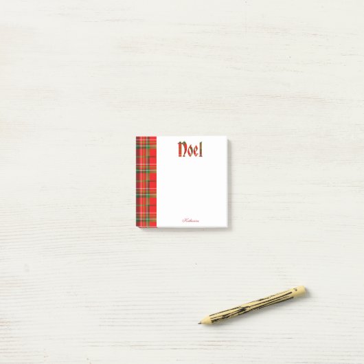 Persoonlijk: "Noel" - kersttartan Typografie Post-it® Notes (Op bureau)