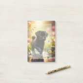 Persoonlijk Notitieblok met Puppy Mops en Bloemen Post-it® Notes (Op bureau)