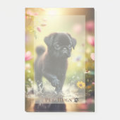 Persoonlijk Notitieblok met Puppy Mops en Bloemen Post-it® Notes (Voorkant)