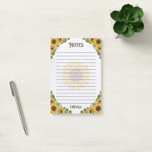 Persoonlijk Notitieblok met Zonnebloemen Voering Post-it® Notes (Kantoor)