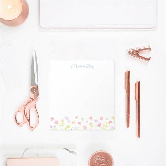 Persoonlijk Notitieblok Pastel Wilde Bloemen Blauw