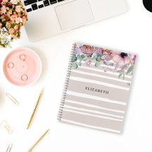 Persoonlijk notitieboek met bloemen en strepen