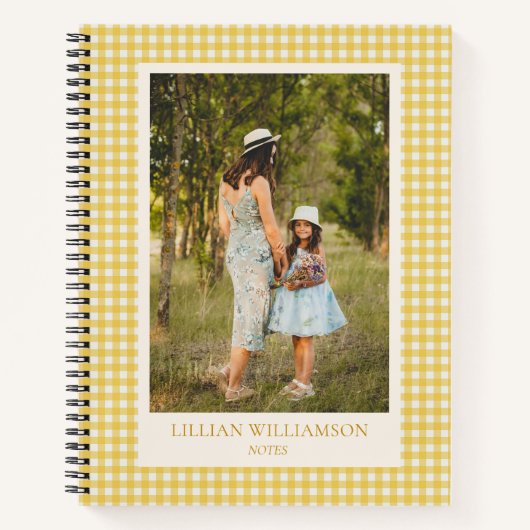 Persoonlijk notitieboek met gele gingham foto (Voorkant)